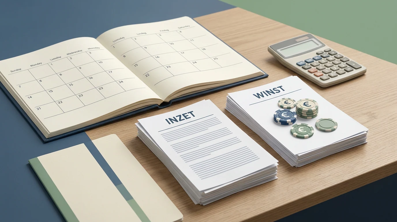 Editorial illustratie van een kalender, rekenblad en kansspelbelasting zonder zichtbare bedragen